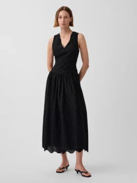 Eyelet Drop-Waist Maxi Dress