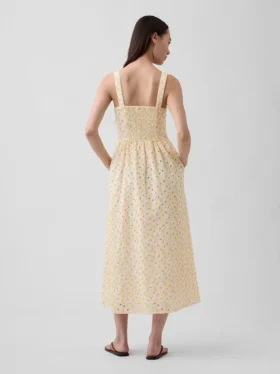 Eyelet Seamed Drop-Waist Maxi Dress