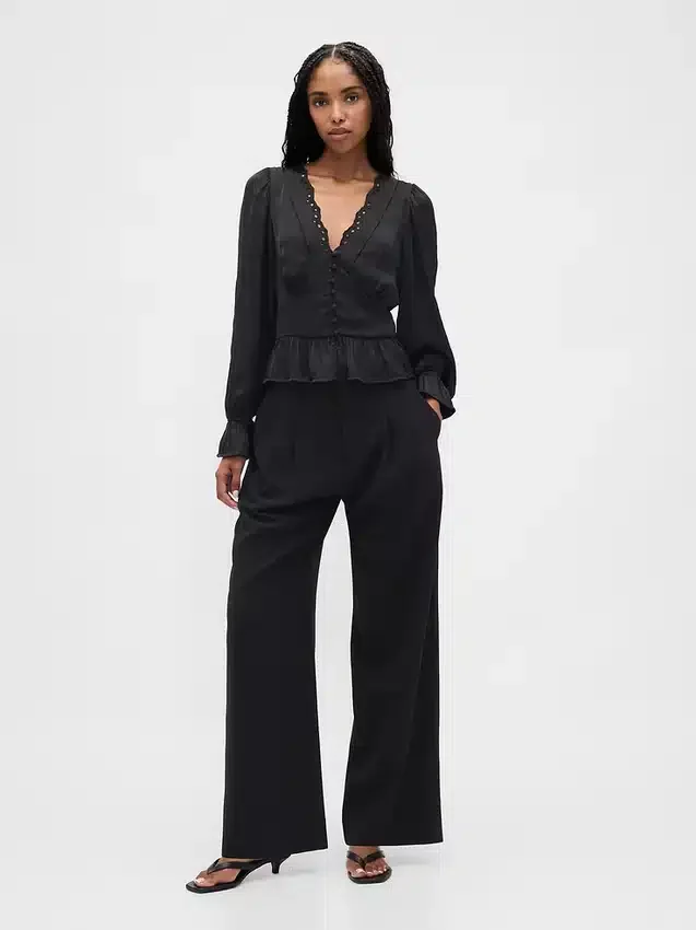 Eyelet V-Neck Peplum Top