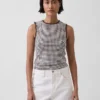 Gingham Pointelle Shell Tank Top