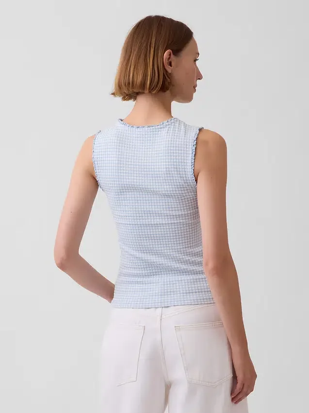 Gingham Pointelle Shell Tank Top