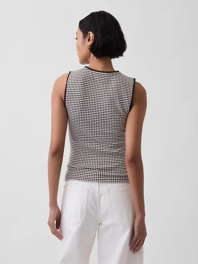 Gingham Pointelle Shell Tank Top