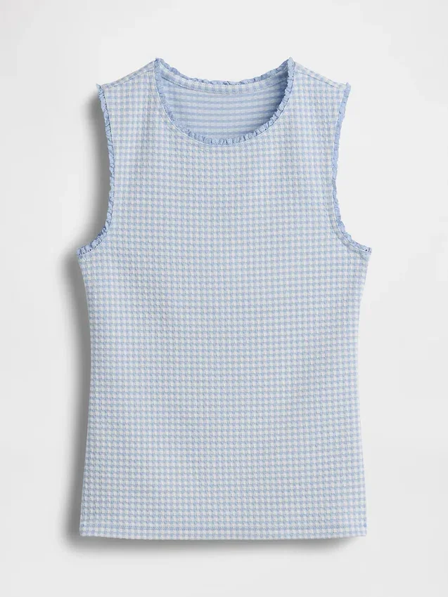 Gingham Pointelle Shell Tank Top