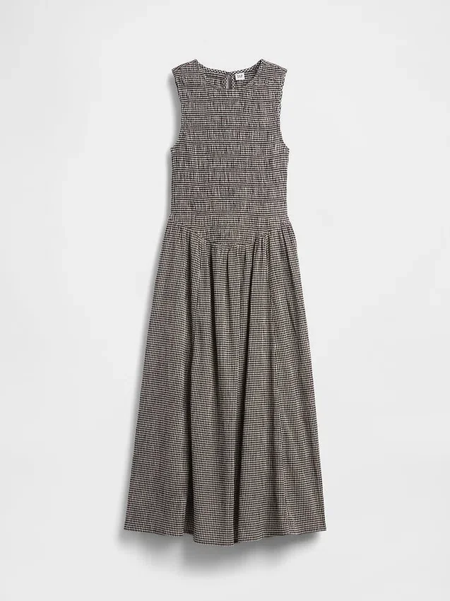 Gingham Smocked Drop-Waist Maxi Dress