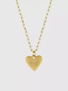 Hart Small Ribbed Heart of Gold Necklace