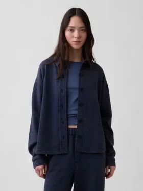 Heavyweight French Terry Oversized Button-Front Shirt