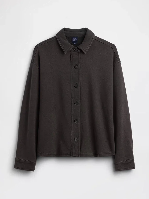 Heavyweight French Terry Oversized Button-Front Shirt