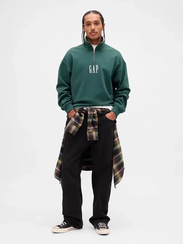 Heavyweight Oversized Logo Quarter-Zip Pullover