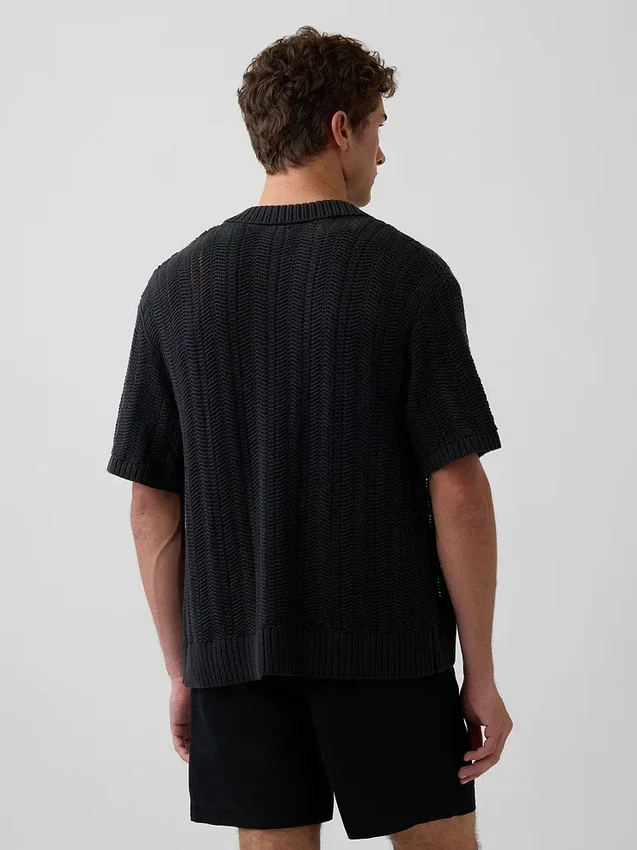 Herringbone Crochet Sweater Shirt