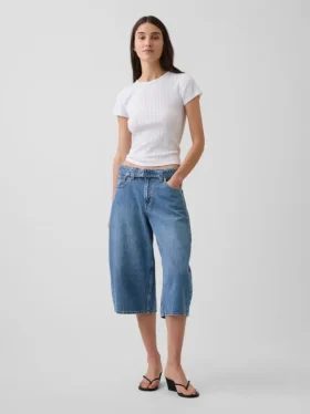 High Rise Belted Barrel Culotte Jeans