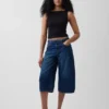 High Rise Belted Culotte Barrel Jeans