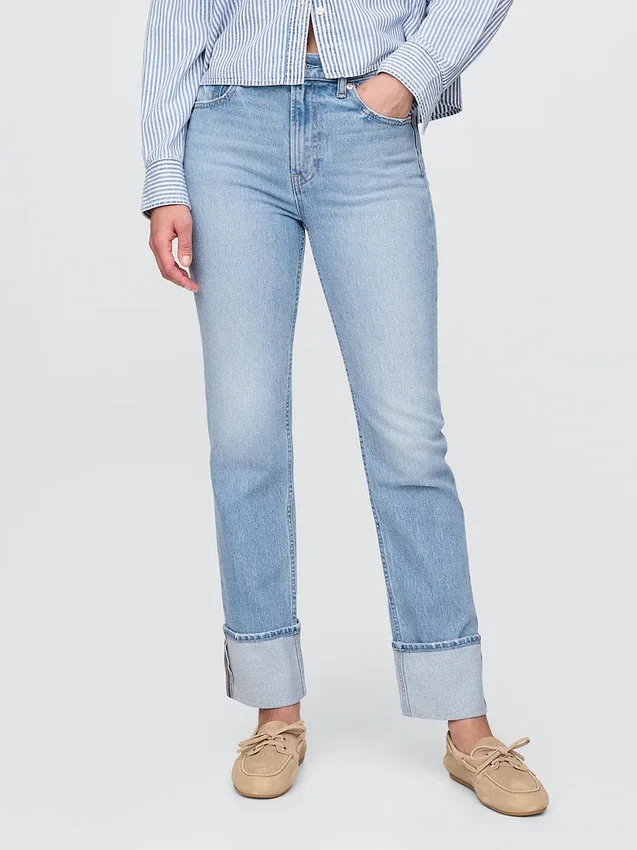 High Rise Cuffed '90S Slim Straight Jeans