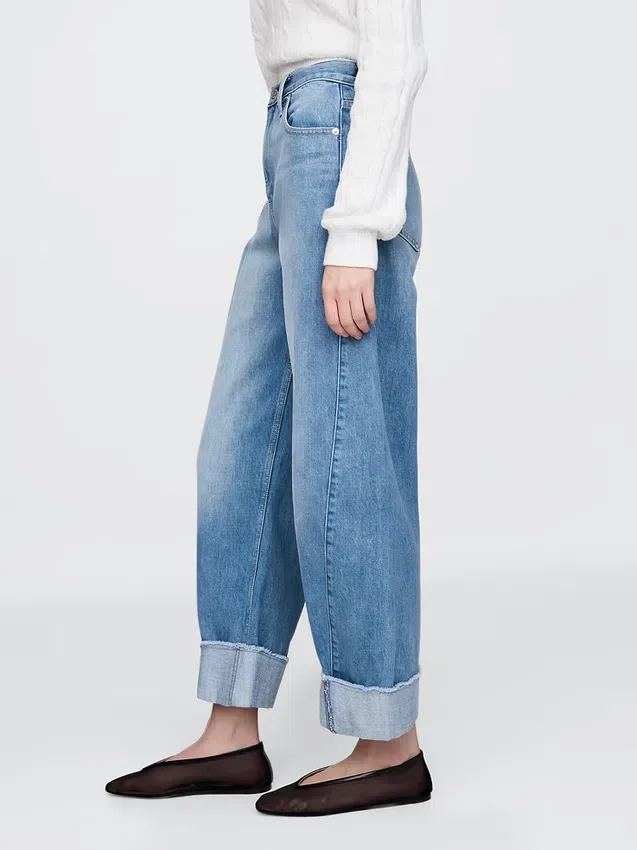 High Rise Cuffed Barrel Jeans