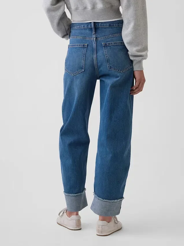 High Rise Cuffed Barrel Jeans
