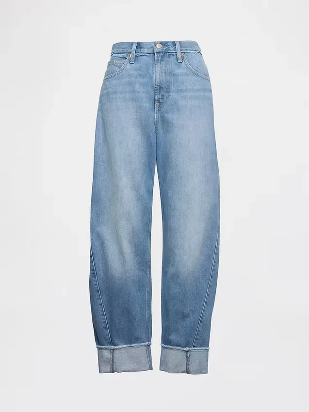 High Rise Cuffed Barrel Jeans