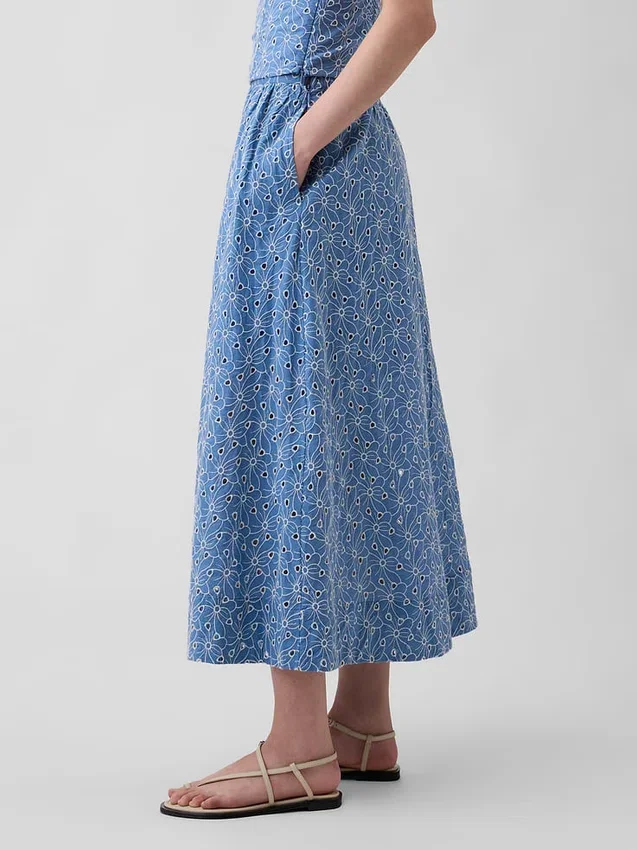High Rise Eyelet Maxi Skirt