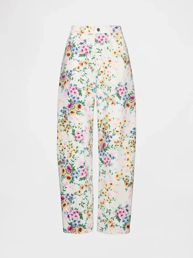 High Rise Floral Barrel Jeans