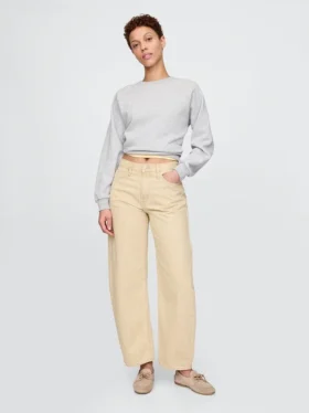 High Rise Khaki Stripe Barrel Jeans