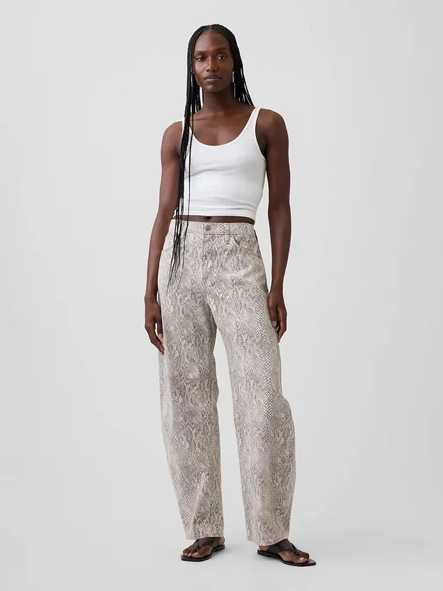 High Rise Snake Print Barrel Jeans