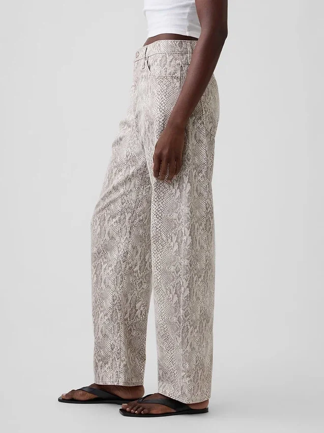High Rise Snake Print Barrel Jeans