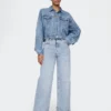 High Rise Stride Cuffed Wide-Leg Jeans
