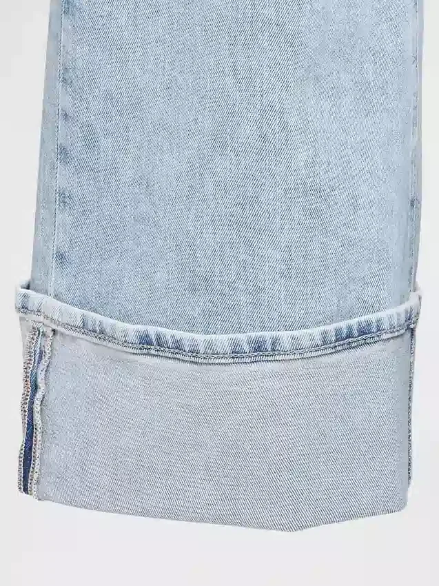 High Rise Stride Cuffed Wide-Leg Jeans
