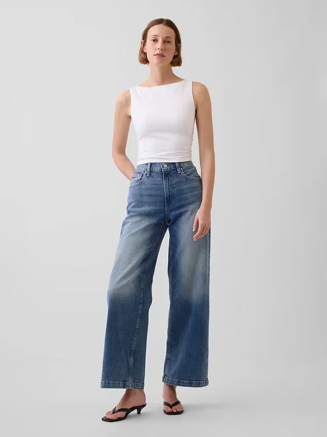 High Rise Stride Wide-Leg Ankle Jeans