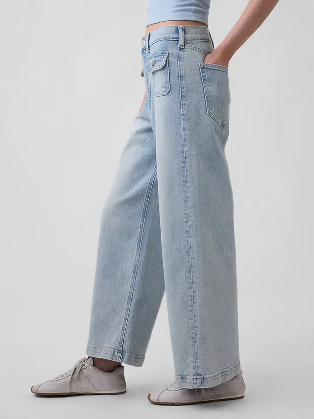 High Rise Stride Wide-Leg Ankle Jeans