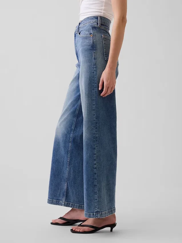 High Rise Stride Wide-Leg Ankle Jeans