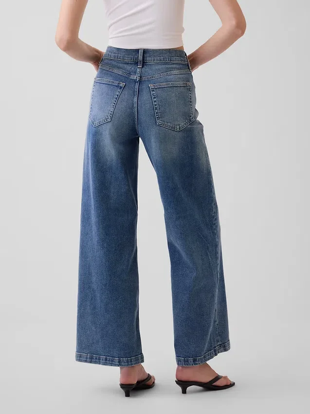 High Rise Stride Wide-Leg Ankle Jeans
