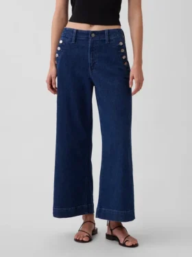 High Rise Stride Wide-Leg Ankle Sailor Jeans