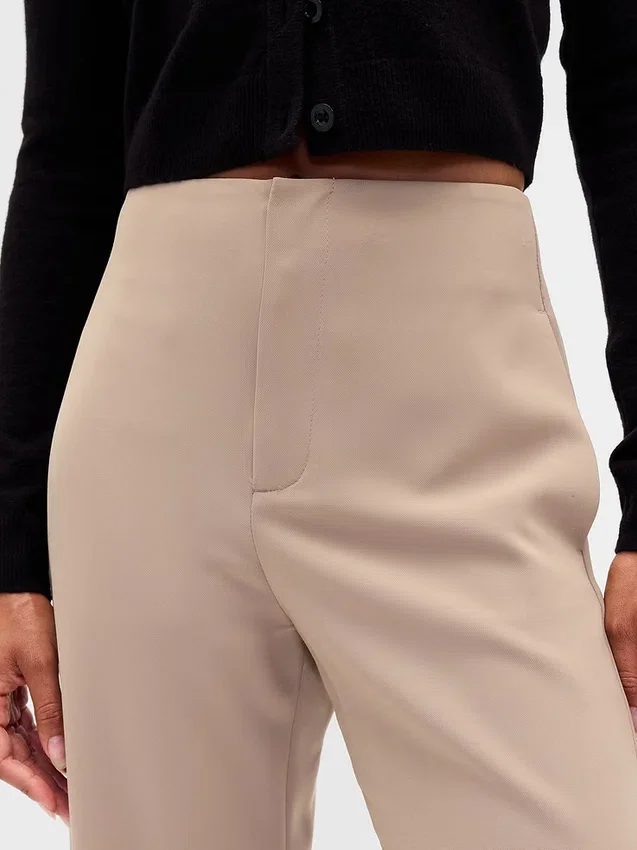 High Rise Twill Straight Ankle Pants