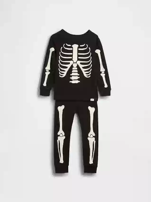 Kids & Baby Organic Brushed Cotton Glow-In-The-Dark Skeleton Pj Set