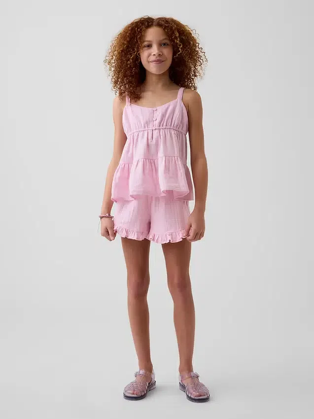 Kids Cotton Gauze Easy Ruffle Shorts