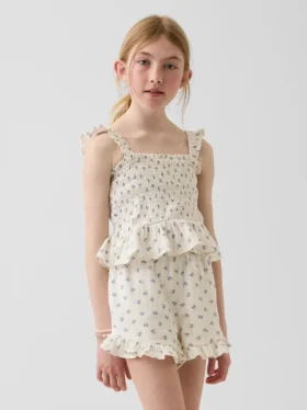 Kids Cotton Gauze Smocked Peplum Top