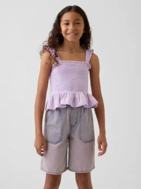 Kids Cotton Gauze Smocked Peplum Top