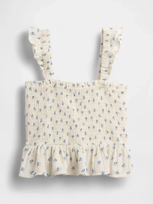 Kids Cotton Gauze Smocked Peplum Top