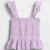 Kids Cotton Gauze Smocked Peplum Top
