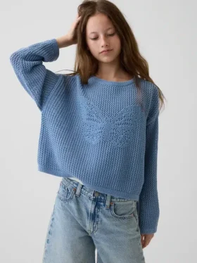Kids Crochet Oversized Graphic Sweater
