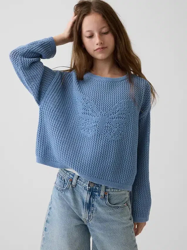 Kids Crochet Oversized Graphic Sweater