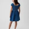 Kids Denim Puff-Sleeve Mini Dress