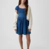 Kids Denim Puff-Sleeve Mini Dress