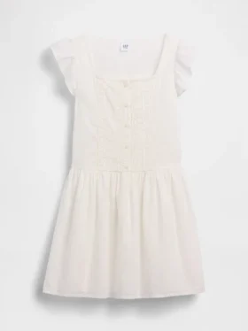 Kids Flutter-Sleeve Lace-Trim Dress
