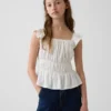 Kids Flutter-Sleeve Smocked Peplum Top