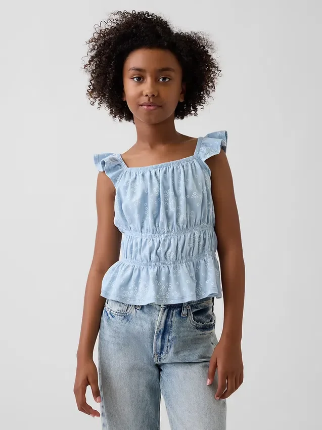 Kids Flutter-Sleeve Smocked Peplum Top