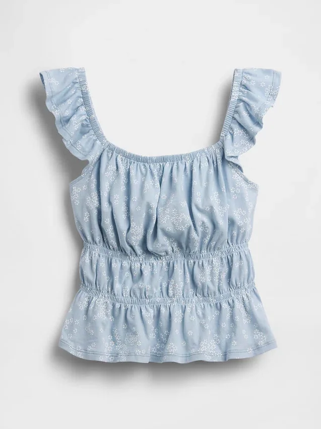 Kids Flutter-Sleeve Smocked Peplum Top