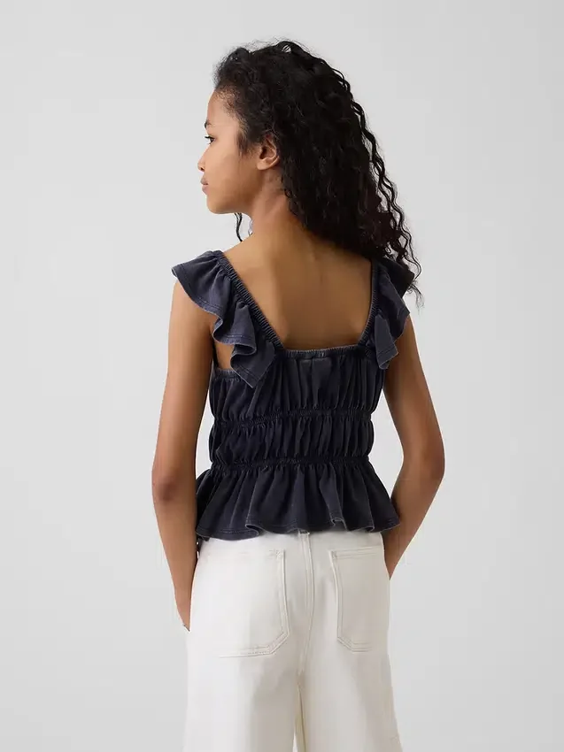 Kids Flutter-Sleeve Smocked Peplum Top