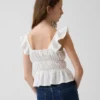 Kids Flutter-Sleeve Smocked Peplum Top