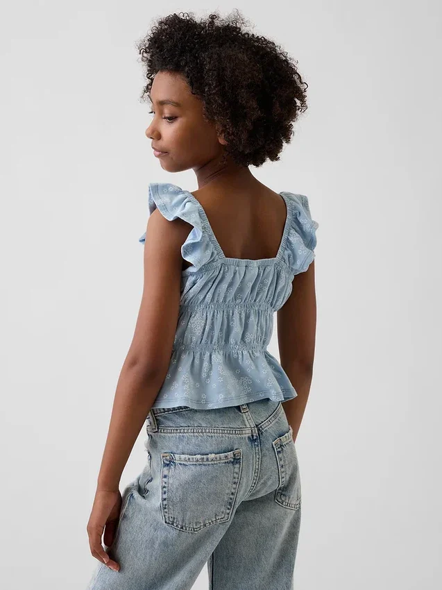 Kids Flutter-Sleeve Smocked Peplum Top