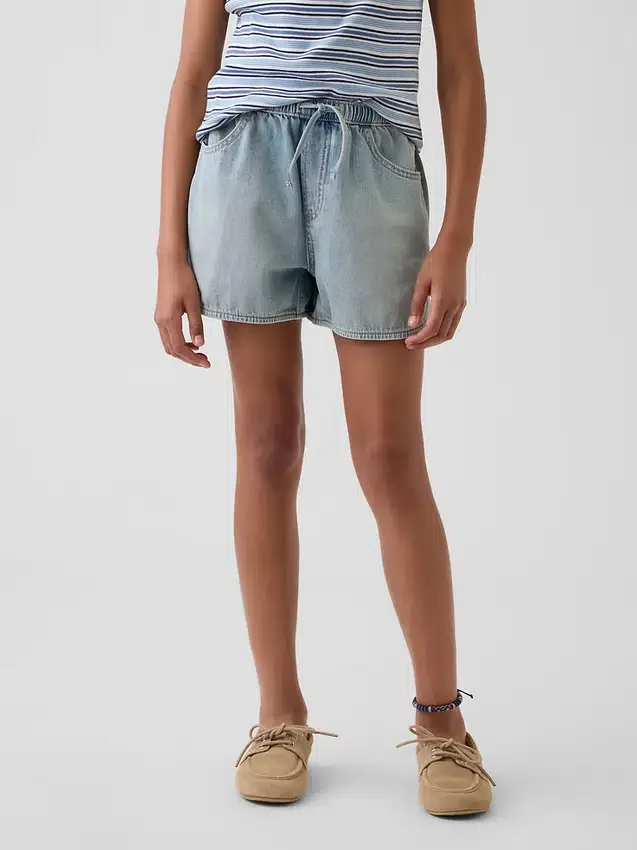 Kids High Rise Denim Easy Shorts